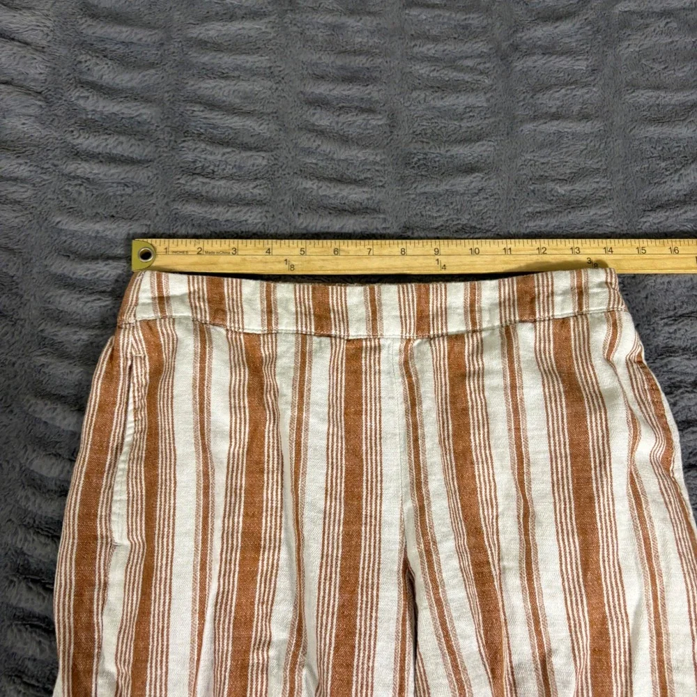 a.n.a Linen Cotton Striped Wide Leg Crop Pants Petite Small Rust White Button